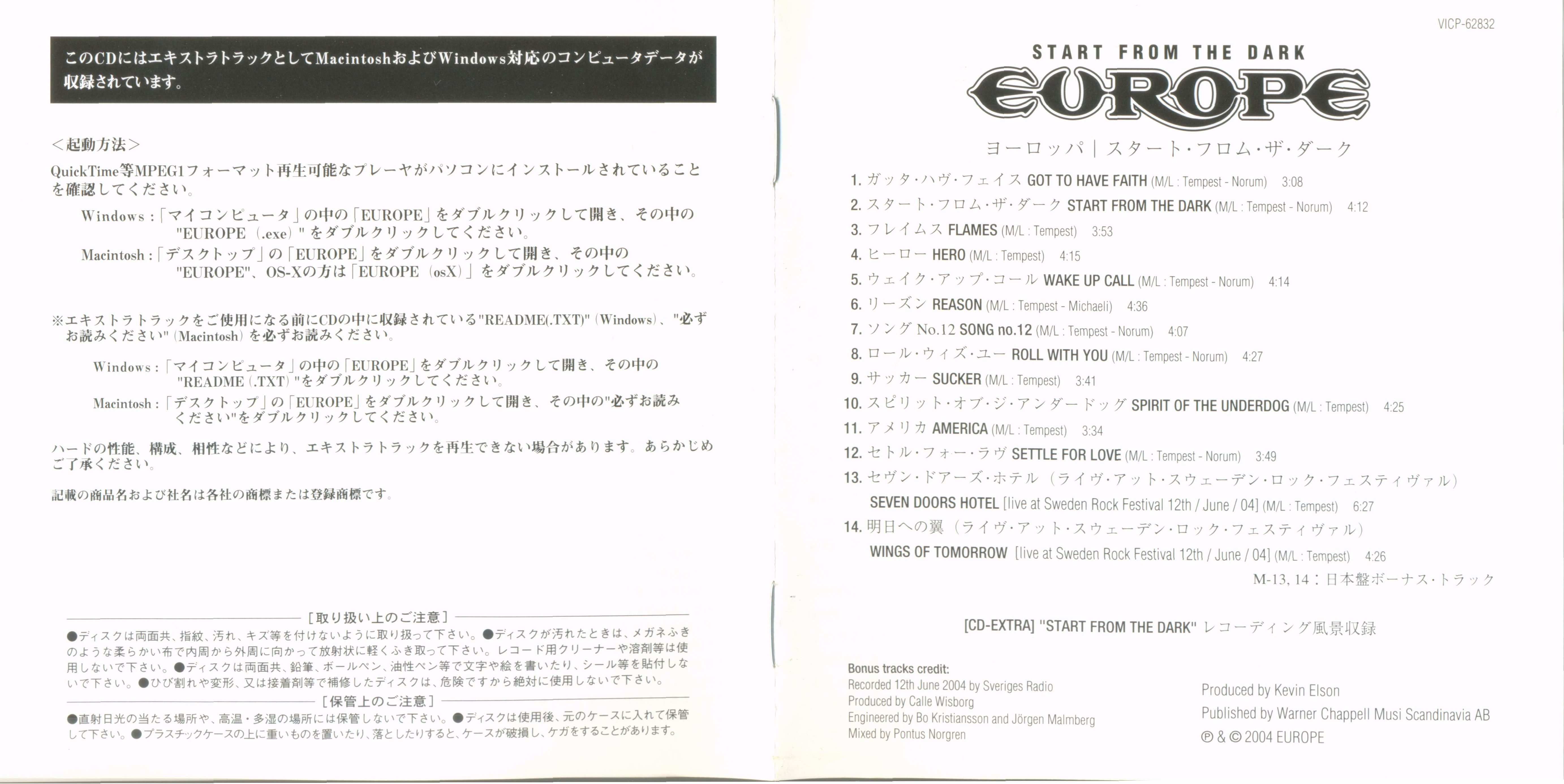 Europe  Start From The Dark : Booklet 1 JPN